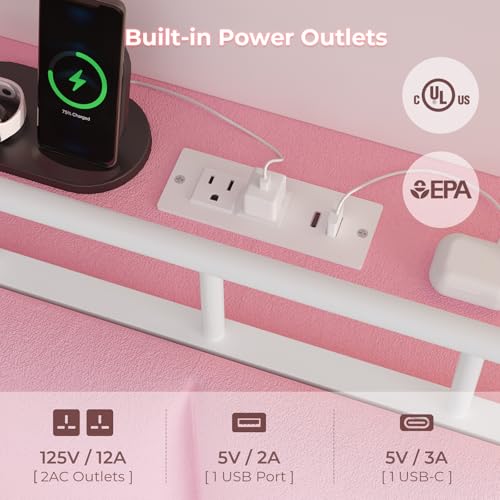 ADORNEVE Twin Size Bed Frame with LED Lights,Velvet Upholstered Platform Bed for Girls,Princess Bed with Safety Guardrail,Headboard with Charging Station & Hidden Storage,No Box Spring Needed,Pink - Thumbnail 7