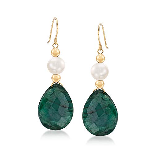 Ross-simons cultured pearl and 20.00 ct. t.w. emerald drop earrin…
