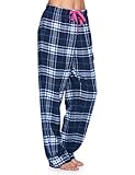 Ashford & Brooks Women's Super Soft Flannel Plaid Pajama Sleep Pants, Navy White Blue Plaid, Medium