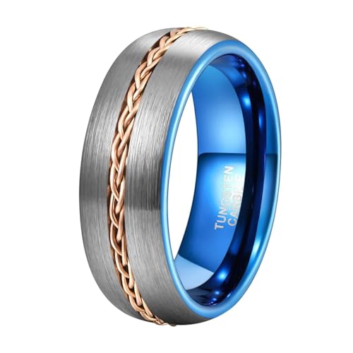 Bague mariage tungstène homme 8mm avec chaîne bleue t54