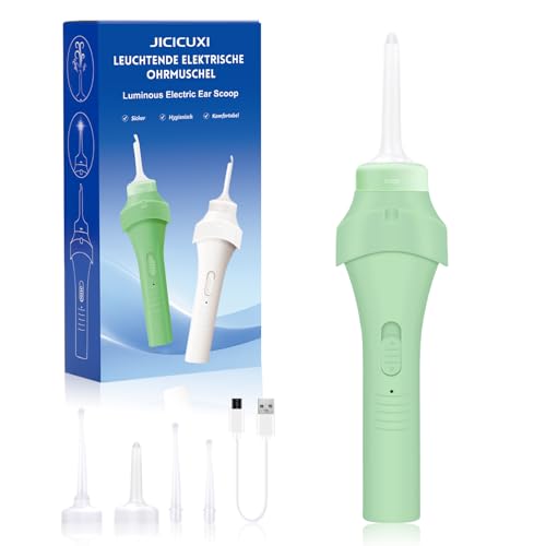 Electric Ear Vacuum Ear Wax Removal Tool with LED Light for Ear Cleaning, USB Rechargeable Ear Cleaner with 4 Soft Silicone Tips, Reusable Ear Cleaning Kit for Family Use-Avocado Green