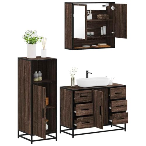 Ziaphsol 3-Piece Bathroom Furniture Set Brown Oak Effect Woo