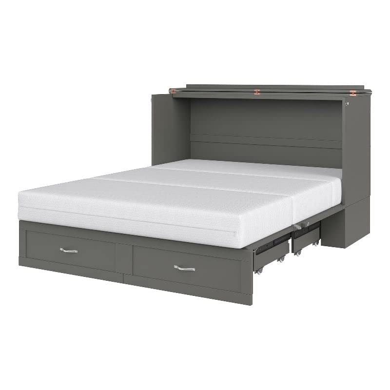 (incomplete only 1 box) AFI, Hamilton Murphy Bed Chest with 6 inch Memory Foam Folding Mattress, Built-in Charging Station and Storage Drawer, Full, Grey