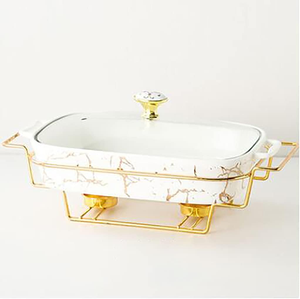Marble Finish Chafing Dish Buffet Set Elegant Ceramics Rectangular Chafer for WeddingsPartiesBanquetsCatering Events DurableStylishand Functional,White-A