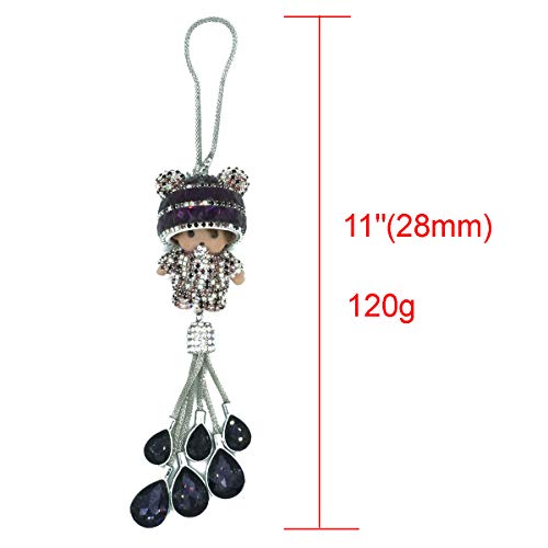Royalfox(TM Luxury 3D Bling Hanging Crystal Doll with Charm Car Ornament Decor Rear View Mirror Decoration Bling Car Accessories for Women Girls Interior Decorations Car Home Decor (Purple)