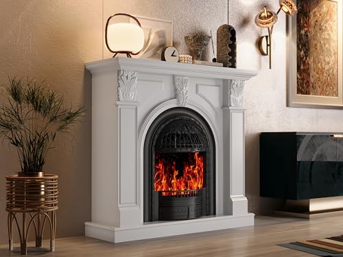 BLANKSPACE 48" Electric Fireplace with Mantel, Tv Stand with Black Birdcage Fire Place Heater and Carved Square Column Design Design for Living Room, Bedroom - Image 6