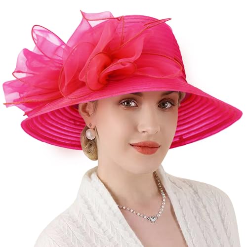 Image of DRESHOW Lady Derby Dress Church Bowler Cloche Hat Bowknot Organza Bridal Cap for Wedding