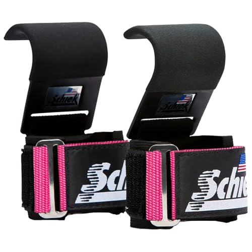 Schiek Sports 1200 - Ganchos de levantamiento de potencia, máximo agarre en levantamiento pesado, ajuste cómodo (rosa)