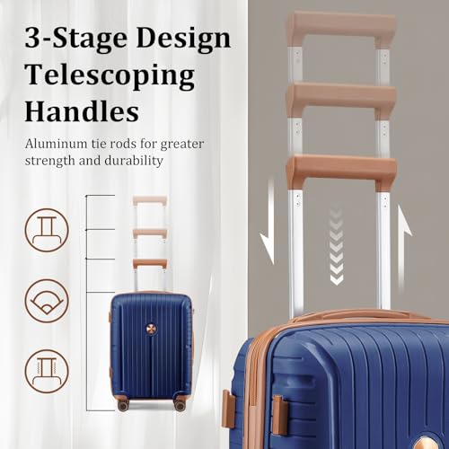 Image of Joyway Luggage Sets 5 Piece PP Hardshell Carry on Suitcase, Travel Lightweight Carry-on with Double Spinner Wheels and TSA Lock, Blue