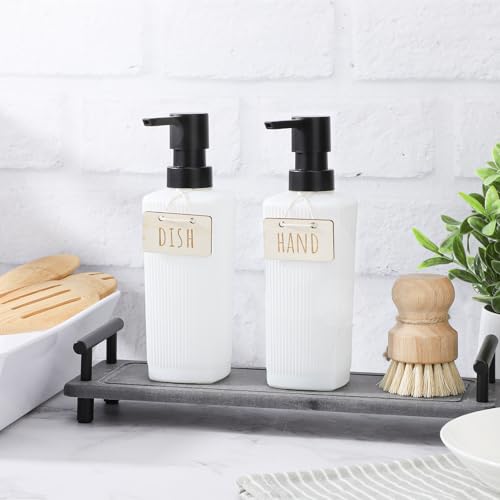 Image of Segbeauty 2pcs 11.8oz Refillable Glass Soap Dispenser for Toiletries, Empty Soap Dispenser for Kitchen, 350ml White Liquid Pump Dispensers for Bathroom Lotion Container with Vertical Stripe
