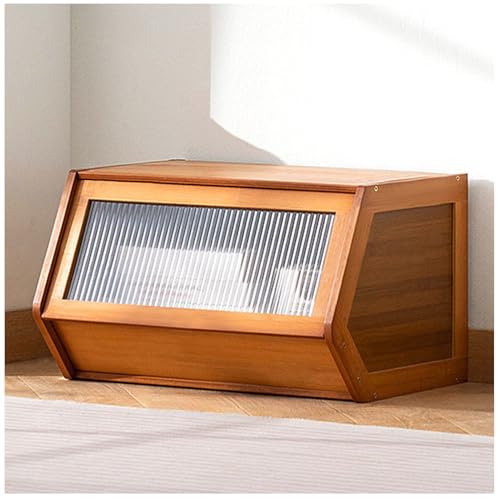 Contenedores de almacenamiento apilables de bambú con puertas abatibles, ideales para libros, aperitivos, juguetes y más, armario de almacenamiento versátil, color marrón, 51 x 31 cm