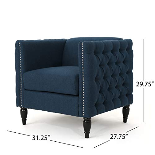 Christopher Knight Home Alira Modern Tufted Fabric Arm Chair, Navy Blue / Dark Brown #TOP2