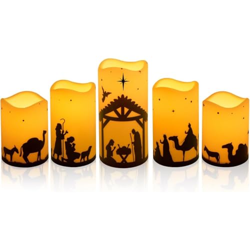 Bougies de Noël sans flamme à piles pour sécuriser la crèche sans risque d'incendie (Lot de 5)