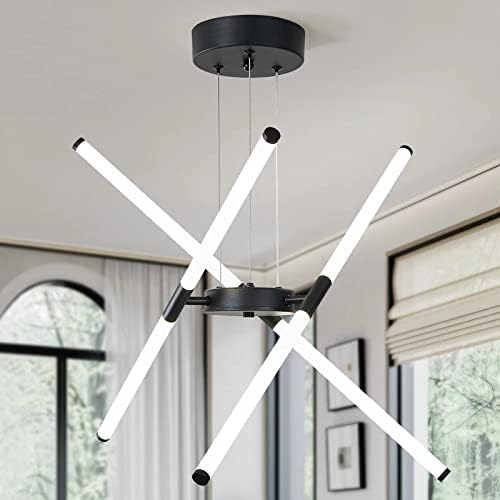 PENACINY 6-Light Black Modern LED Chandelier, DIY Sputnik Chandelier, Linear Art Deco Chandeliers Fixture for Entryway Living Room Dining Room Bedroom (4000K)