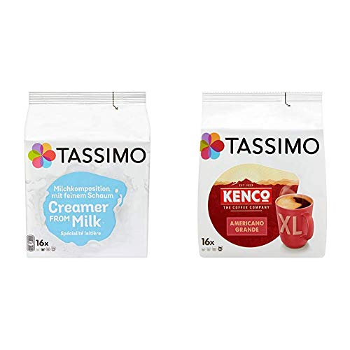 Tassimo Milk Creamer with Kenco Americano Grande Coffee Pods (Case of 10, Total 160 pods, 80 servings)