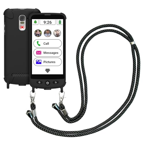 SWISSVOICE - Smartphone S510-M + Magnetic Charging Cable + Protective Cover Shoulder Strap - Easy To Use - SOS Button - Smartphone Senior 4G - Unlocked - Black