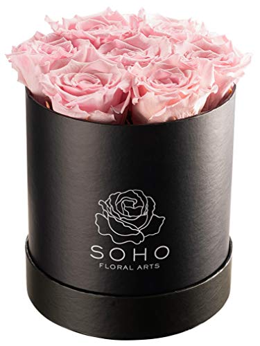 Soho Floral Arts | Real Roses That Last a Year and More| Fresh Flowers |Eternal Roses in a Box (Pink 7 X-Large Roses)