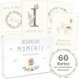 OLGS Baby Meilensteinkarten 60 Meilenstein Karten Set | Teddy Lou für Junge und Mädchen | Erinnerungskarten, Monatskarten | Milestones + Geschenkbox | Geschenke babykarten Bessondere Momente
