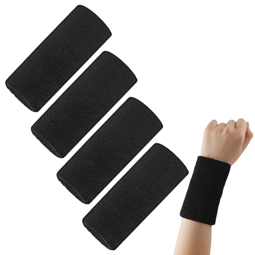 Oyiclyea Sweat Bands Wristbands 4 Pack 15 x 8 cm Black Sweatband,Extended Wrist Straps,Elastic Sports Wristband,Multipurpose Wrist Band,Sports Sweat Wicking Wristband for Men and Women