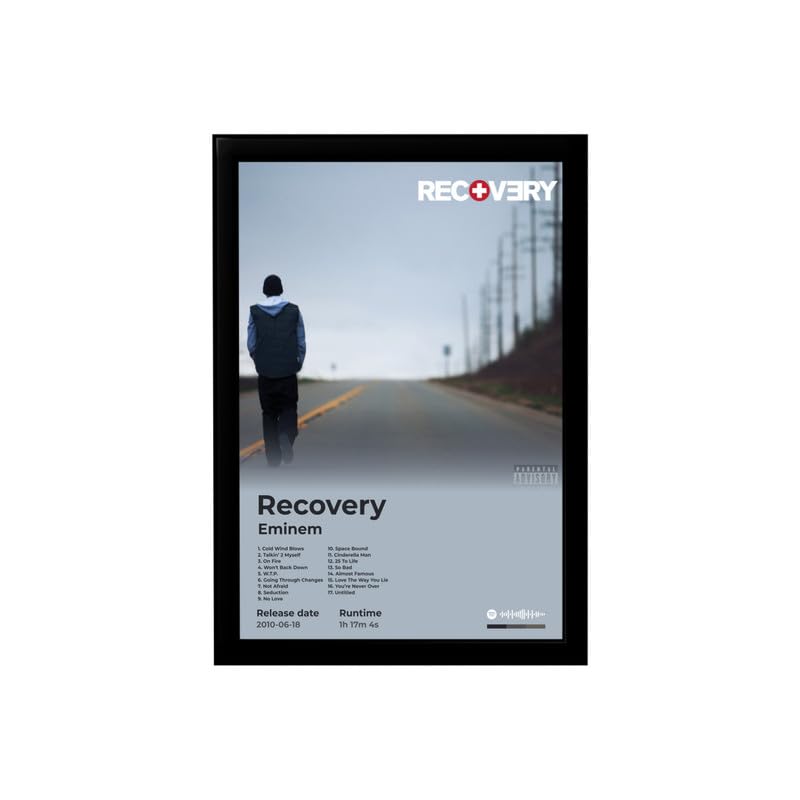 Image of BLINKART Eminem- Recovery Wall Photo Frames | Wall Art for Bedroom, Living Room, Studio or Office | Album Cover Print with Spotify Song Link QR Code | Gift for Fans - 8x12 In