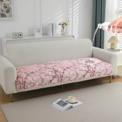 Image of HOKIPO Polyester Printed Waterproof + Anti-Slip + Quick Dry Sofa Seat Mats, Blossom Flower Pink - Length 110cm (AR-5230-P5)