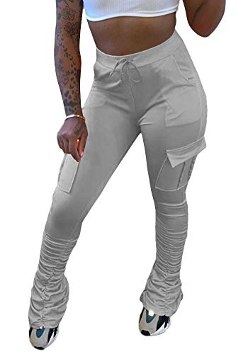 SHINFY Women's Stacked Leggings Pants,Casual Bell Bottom Yoga Pants Ruched Jogging Sweatpants