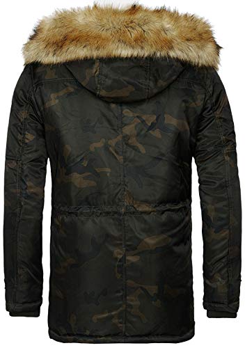 Young & Rich Herren Camouflage Parka Winter Jacke Kapuze mit Kunstfell Tarn Militär Optik Look Warm gefüttert JK-457, Grösse:M, Farbe:Camouflage