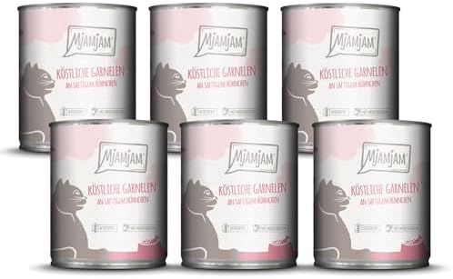 MjAMjAM - Premium Nassfutter für Katzen - köstliche Garnelen an saftigem Hühnchen, 6er Pack (6 x 800 g), getreidefrei mit extra viel Fleisch