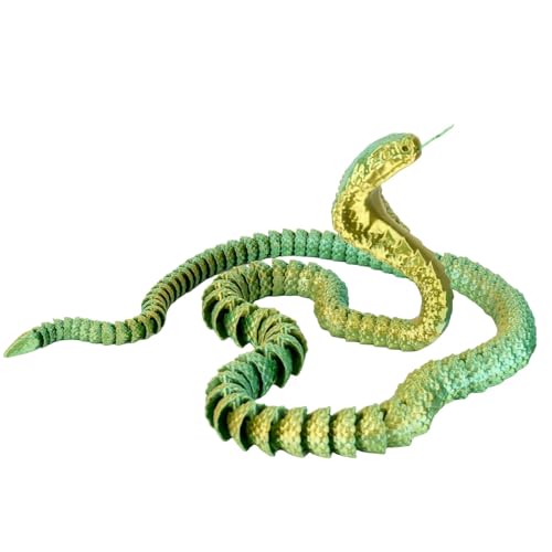 lasuroa 3D Printed Snake, 25.8 in Flexible Articulated Fidget Animal Toy Realistic 3D Printed Cobra Executive Desk Toys for Home Office Desk Decoration (Gold Green)