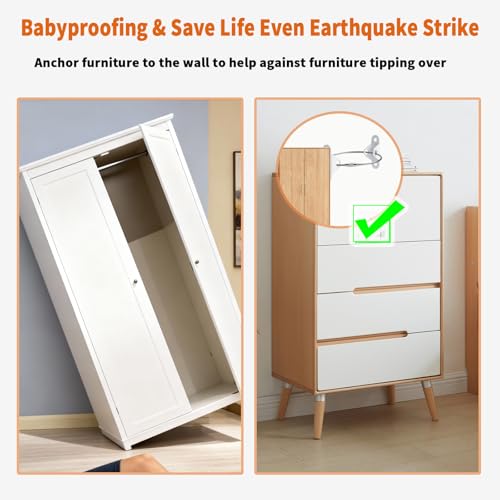 XRVRILE 6 Stück Kippsicherung Möbelgurte Wandbefestigung, Kippsicherung Schrank, Kippschutz Möbel Kippschutz Sicherheitsgurt für Bücherregal Schrank Kommode, Weiß