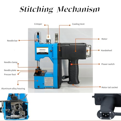 Image of Bag Sewing Machine -2s /bag Heavy Duty Portable Stitching Machine for Woven Bags, Non-Woven Fabrics, Leather !Warehouse & Farm Packing Tool (Blue,Corded -110V AC)