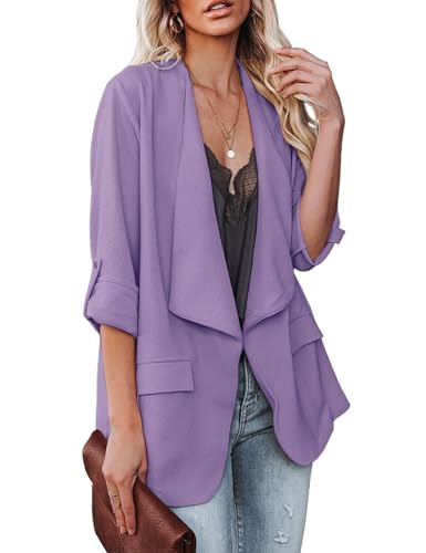 Womens Casual Blazer Jackets Roll Up Long Sleeve Open Front Work Office Business Blazers with Pockets