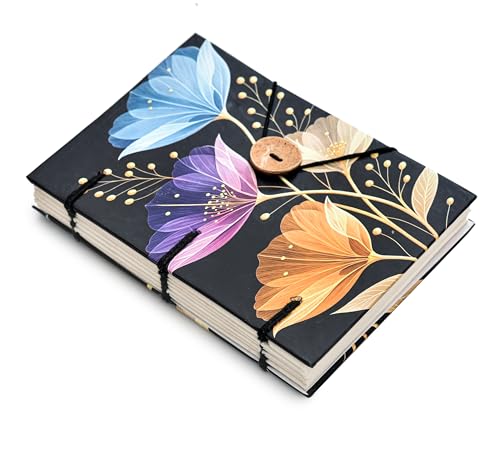 Image of Handmade Floral Diary with Button Lock | Eco-Friendly Recycled Paper Journal for Writing, Notes & Gifting (7x5 Inch)