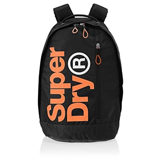 Superdry - Academy Freshman, Mochilas Hombre, Negro (Black/Hazard Orange), 33x43x10 cm (W x H L)