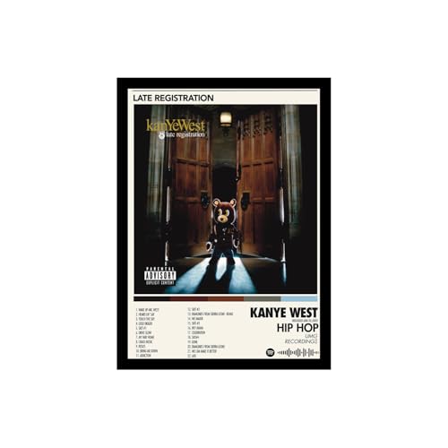 Image of BLINKART KANYE - Late Registration Wall Photo Frames | Wall Art for Bedroom, Living Room, Studio or Office | Album Cover Print with Spotify Song Link QR Code | Gift for Fans - 8x12 In