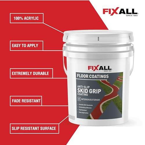 Image of FIXALL Skid Grip Anti-Slip Coating, 5 Gallons, Crimson, Exceeds ADA Standards, Ideal for Safety Areas, Slip-Resistant Pavement, Cement & Concrete Paint