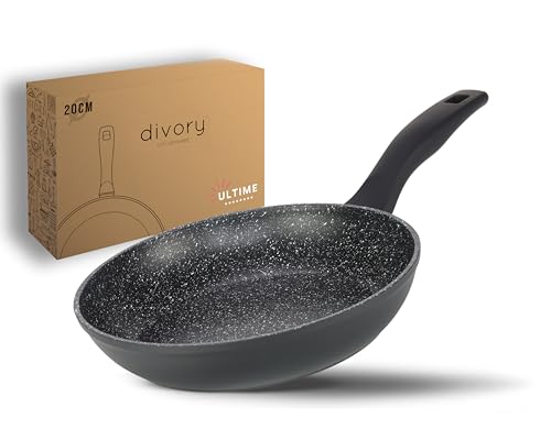DIVORY Poêle à frire 20cm induction - Petite poêle universelle à revêtement antiadhésif pour tous les types de cuisinières - Poignées sûres, convient au lave-vaisselle (Ultime, 20 cm)
