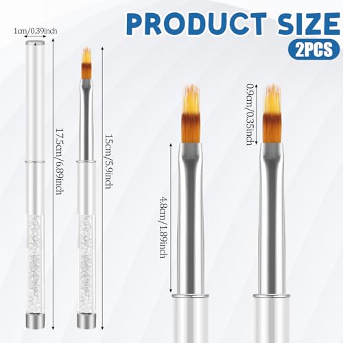 Image of 2 Pcs Nail Ombre Brush Nail Gradient Painting Brush Nails Art Brushes Manicure Tools with Rhinestone Handle UV Gel Polish Drawing Pen for Nails Design