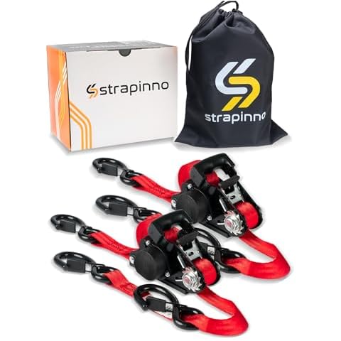 Strapinno Retractable Ratchet Straps - 1 in x 15 ft Heavy Duty Jetski Tie Down Strap, 2 pcs. with 3000lbs Breaking Strength, S Hooks with Safety Clip, for Jetskis, Seadoo, Waverunner, and PWCs Cover
