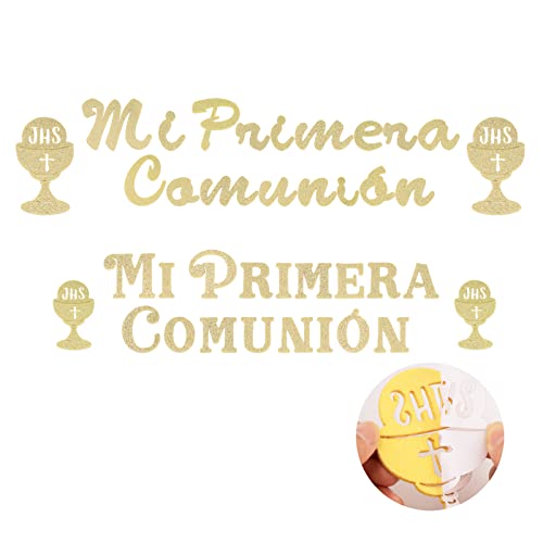 Adesivi Comunione Feltro Scritte Spagnolo Mi Primera Comunión Glitterato Paillettes