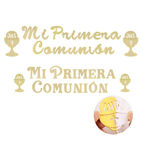 Kit 4 Letras Mi Primera Comunión Adhesivos + 8pcs Santo Grial de Tamaño Grande y Pequeño Pegatinas Comunión para Decorar Regalo Cajas Fiesta Comunión Bautizo