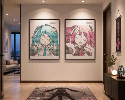 Image of Miku & Teto Pixel Anime Poster Set of 2 A3 | Vocaloid Inspired Chibi Wall Art Prints | Kawaii Matte Unframed Posters for Bedroom, Gaming Room, Hostel & Otaku Room Decor