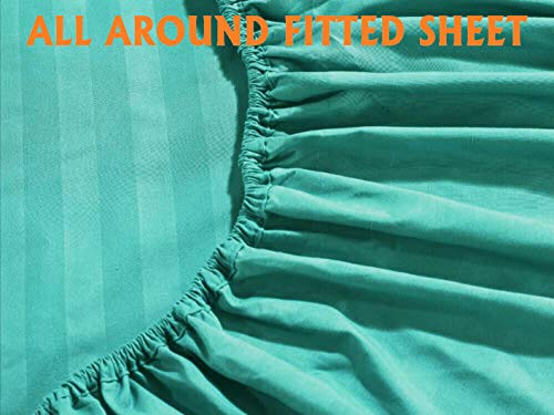 Mocassi King Stripe Sheet Set - Luxury Hotel 1800 Thread Count Bedding Sheets & Pillowcases - Ultra Soft Breathable & Cooling Bed Sheets - Wrinkle Resistant - 6 Piece Set - King, Teal #TOP4