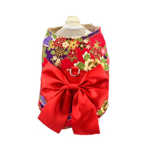 MAIBED ペット用晴れ着 花柄 犬 リード フォーマル服 和装 お祝い 祭り お宮参り お正月 初詣 年賀状 七五三 (H,M)