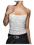 SOLY HUX Women's Glitter Sequin Cami Tops Spaghetti Strap Camisole Sleeveless Party Clubwear Top Solid White Small