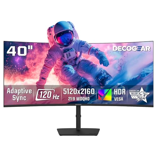 Deco Gear 40 Curved 5K2K Nano IPS Monitor | 5120×2160 UltraWide 21:9 Display, 120 Hz Refresh | 65 W USB-C PD | HDR, Adaptive Sync | Built-in Speakers for Work