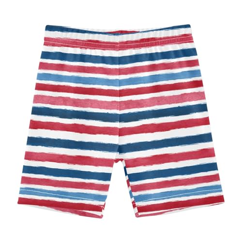 Blue Red Stripes Pattern Girls Shorts Elastic Waist Sports Shorts Girls Leggings Pants for 4-10 Years