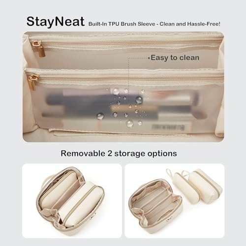 YTL Travel Makeup Bag, Large Capacity Cosmetic Bag for Women, Waterproof PU Leather, Flat Open Portable Toiletry Bag for Skincare, Brushes & Travel Essentials — view 3