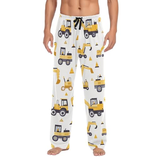 Building Truck Yellow Excavator Cars Pajama Pants Transport Car Men's Pajama Bottoms Lounge Sleepwear PJs Sleep Pants M