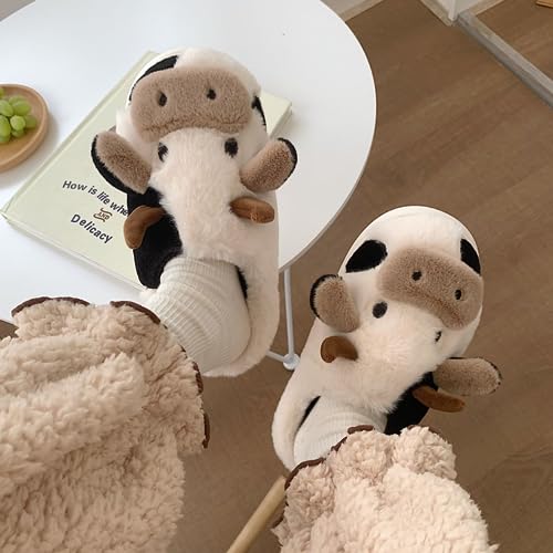 Cow Fuzzy Slippers Cute Slippers Soft Plush Animal Slippers Warm House Slippers2